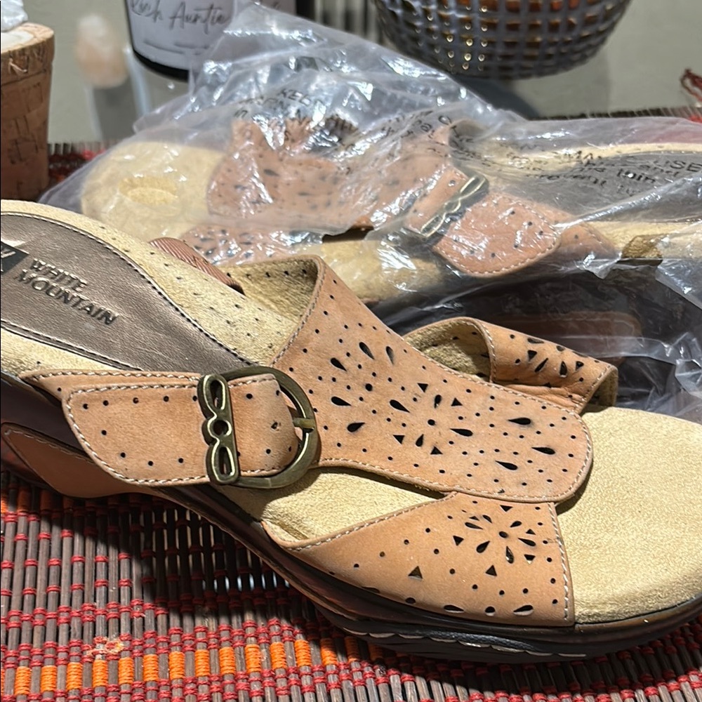 White Mountain Tan Comfort Sandals with Perforated Design